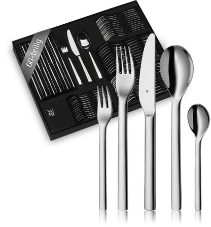 WMF Habitum Besteck Set 60-teilig, Cromargan Edelstahl, 12 Personen – glänzend poliert, in Besteckkassette