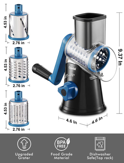 Geedel Trommelreibe PS-336A, Käsereibe mit 3 Trommelblättern, Schwarz