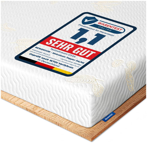 Newentor Matratzen Topper Gelschaum 180x200cm - Härte H4/H5. Rechteckiger, heller Gelschaum-Topper für erhöhten Schlafkomfort.