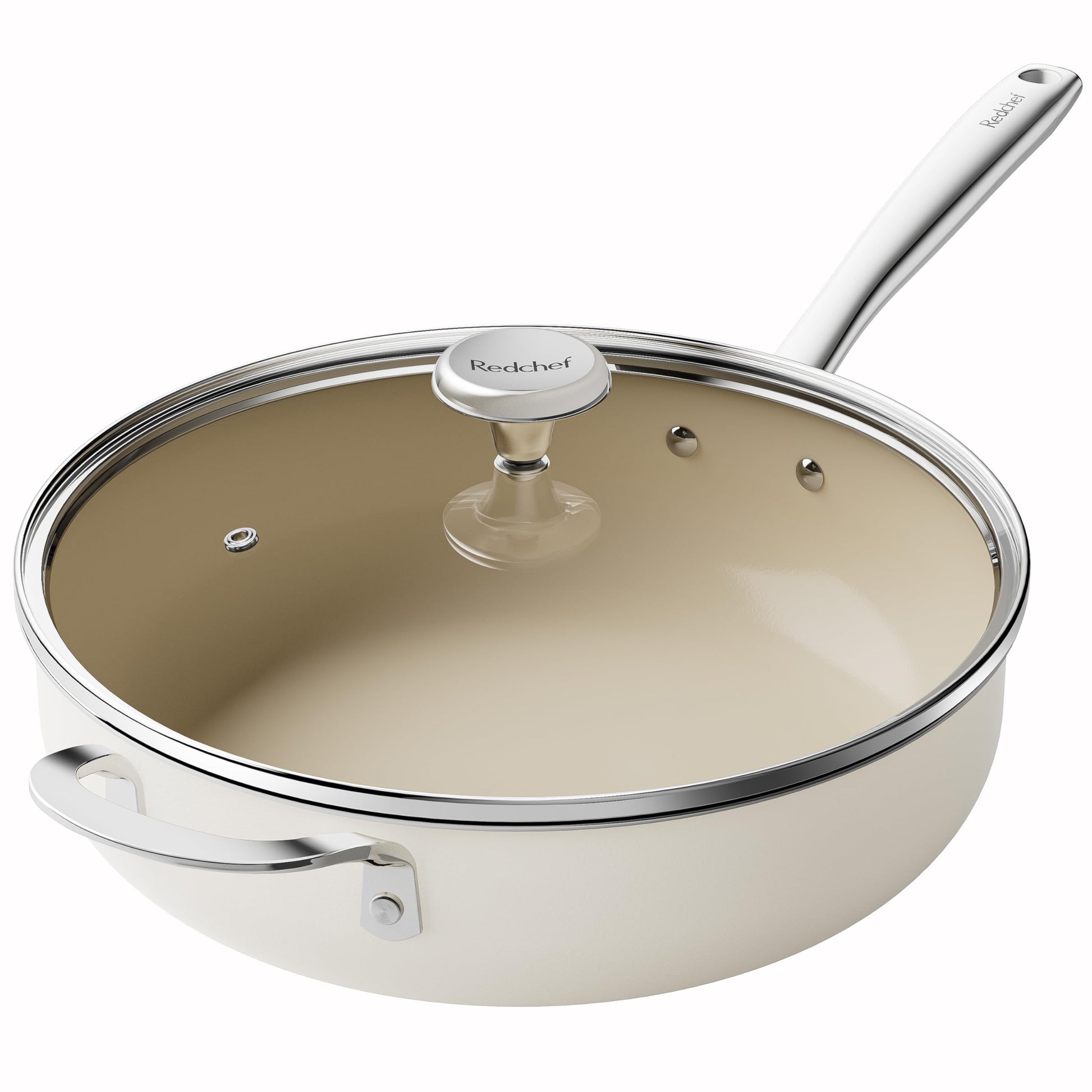 Redchef Bratpfanne 28cm Keramik Induktion Antihaft Beige mit Deckel: Runde, beige Pfanne mit Keramik-Antihaftbeschichtung zum Braten auf Induktionskochfeldern.