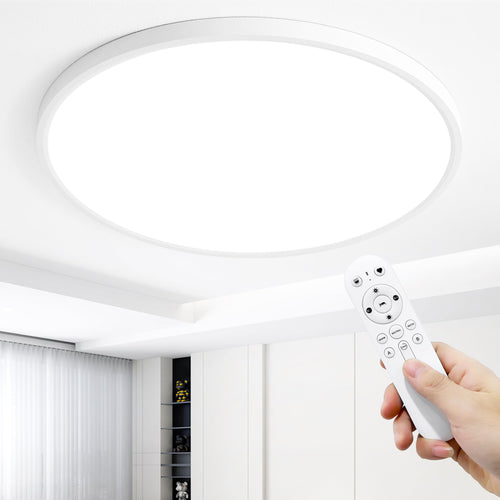 MOONSEA LED Deckenleuchte dimmbar mit Fernbedienung, 48 W, Ø50cm – weisse runde Leuchte, 2,5 cm flach