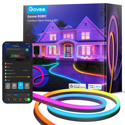 Govee Outdoor Neon LED Streifen Gartenbeleuchtung – 10m RGBIC IP67. Flexibler Lichtstreifen für Garten-Akzente.