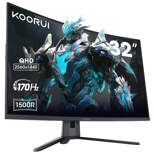 KOORUI Curved Gaming Bildschirm 32" QHD 170Hz VA Panel, gebogen, schwarz, für flüssiges Gaming.