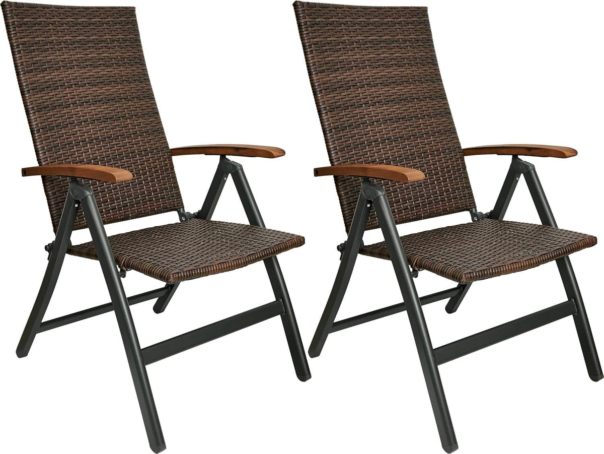 BRUBAKER Polyrattan Gartenstuhl Modena 2er-Set, klappbar, Braun Grau, Metallgestell mit Polyrattan-Geflecht