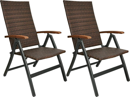 BRUBAKER Polyrattan Gartenstuhl Modena 2er-Set, klappbar, Braun Grau, Metallgestell mit Polyrattan-Geflecht