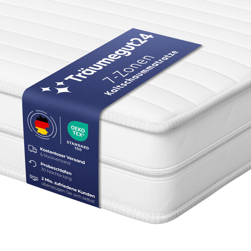 Träumegut24 AquaFlex 7-Zonen Kaltschaummatratze 120x200 cm H2/H3. Weiße Matratze für ergonomischen Schlaf in Betten 120x200cm.