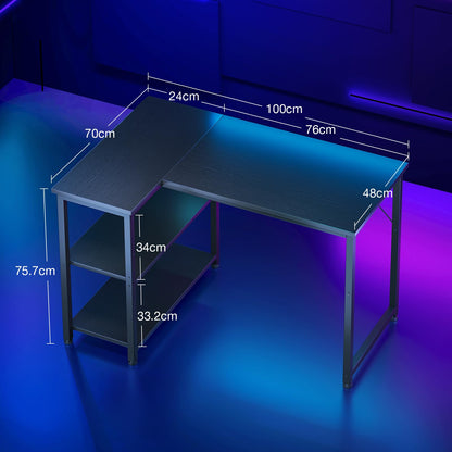 Coleshome Gaming Tisch L-förmig, Eckschreibtisch 100x70 cm, Schwarz
