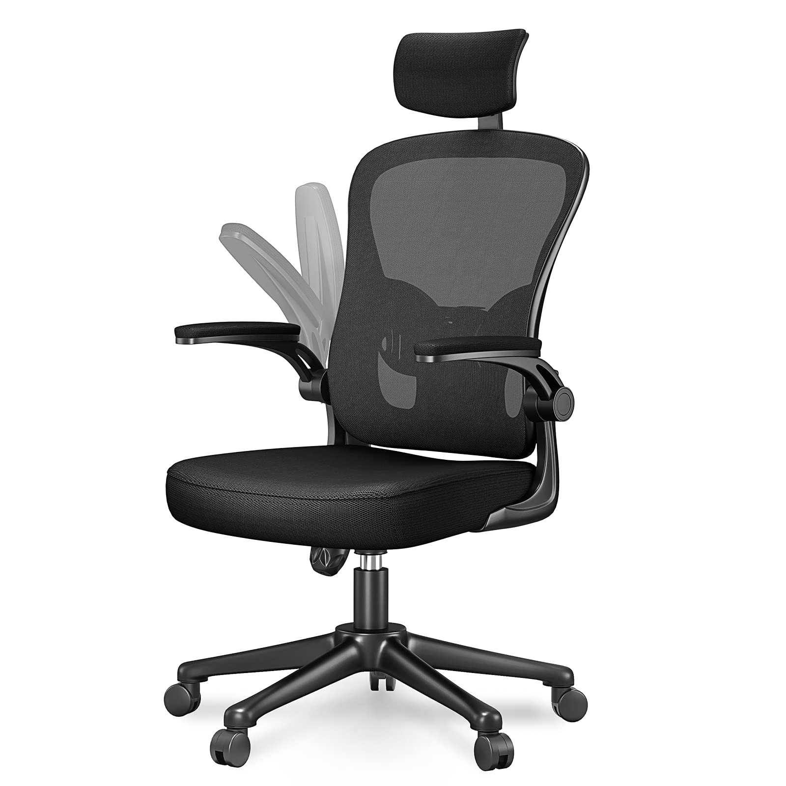 naspaluro Ergonomischer Bürostuhl Drehstuhl - Dunkelschwarz. Dunkelschwarzer Bürostuhl für ergonomisches Sitzen bei der Büroarbeit.