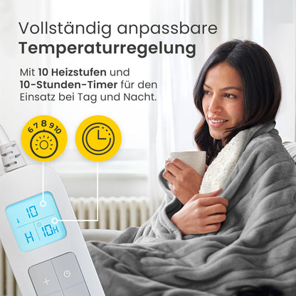 Cosi Home Heizdecke 180 x 130 cm, elektrische Wärmedecke, Grau