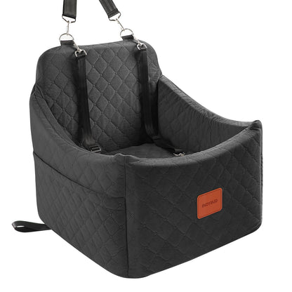 INDYBUD Memory Foam Hundeautositz erhöht – Schwarz, Mittel. Rechteckiger, schwarzer Sitz. Bietet kleinen Hunden erhöhte Sicht und Sicherheit im Auto.