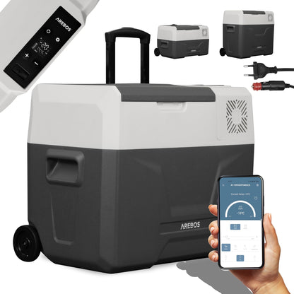 Arebos elektrische Kompressor Gefrierbox 39L mit Rollen. Graue Kompressorbox. Kühlt/gefriert mobil Lebensmittel/Getränke.