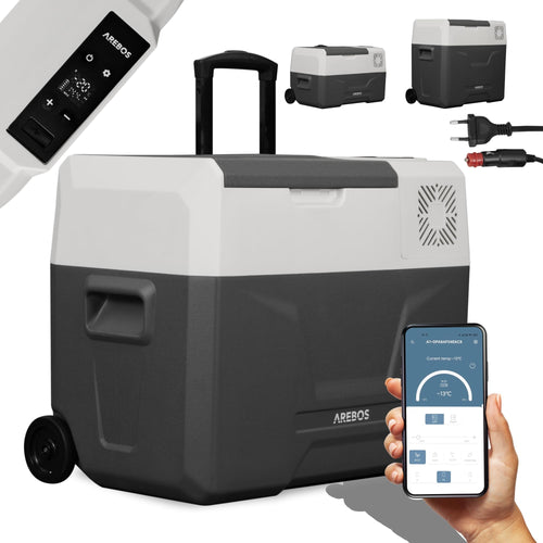 Arebos elektrische Kompressor Gefrierbox 39L mit Rollen. Graue Kompressorbox. Kühlt/gefriert mobil Lebensmittel/Getränke.