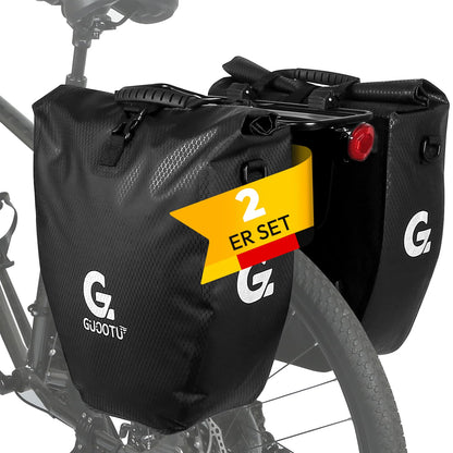 GUOOTU Gepäckträgertasche 2er Set, wasserdicht, 2 x 20 L, Schwarz – schwarze Velotaschen aus Planenmaterial mit Schultergurt