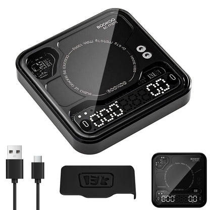 BOOKOO Kaffeewaage mit Timer, Bluetooth Espresso-Waage, 0,1 g – Digitalwaage mit LED-Anzeige und Glasoberfläche