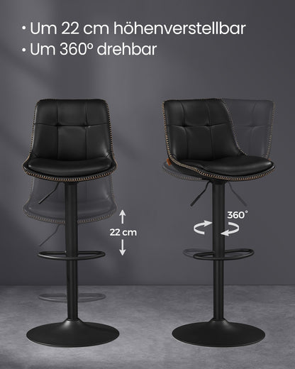 VASAGLE LJB095B01 Barhocker – 2er Set, höhenverstellbar, tintenschwarz