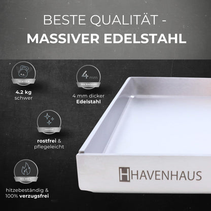 HAVENHAUS Massive Plancha Grillplatte – Edelstahl 40x30cm