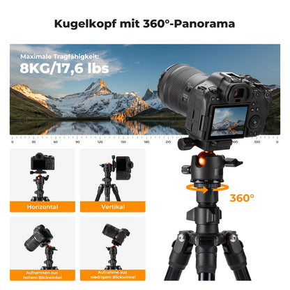 K&F CONCEPT O234A1 Kamerastativ mit Auslegearm Aluminium 163cm