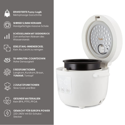 Yum Asia Tsuki Mini-Reiskocher - Pebble White (0.45L)