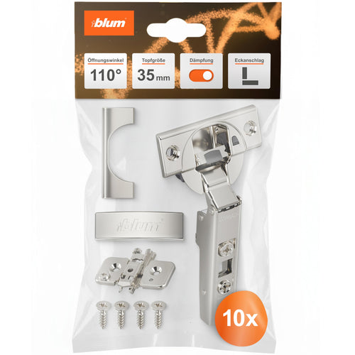 Blum CLIP top BLUMOTION Möbelscharnier 110° Softclose, 10 Stück, vernickelte Topfscharniere mit Kreuzmontageplatte