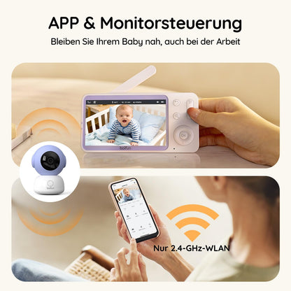 BOIFUN Babyphone mit Kamera 2K, 5 Zoll Monitor, WLAN und App