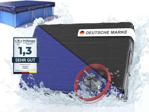 Planenfux PE Poolabdeckung rechteckig 2-in-1 – 630x360 cm. Schützt Pool vor Schmutz, reduziert Wärmeverlust.