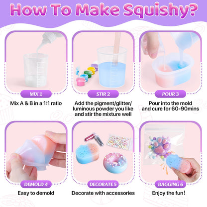 Highttoy Squishy Bastelset mit Flüssigsilikon, 480 ml und 6 Formen