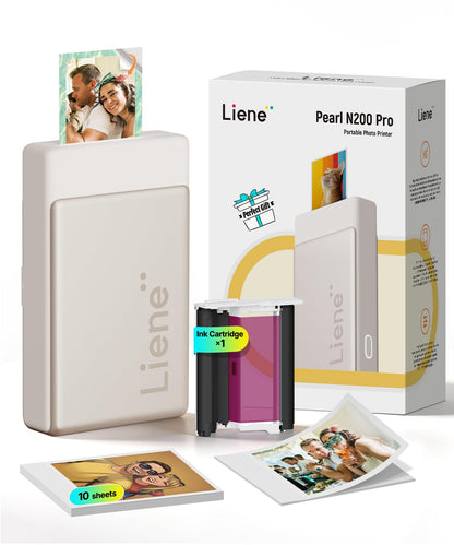 Liene Pearl N200 Pro Mini Fotodrucker mit Bluetooth & 10 Fotos, Gold – tragbarer Drucker für Smartphone-Fotos