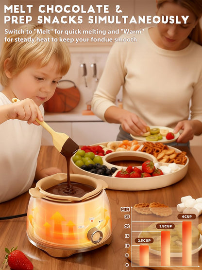 LUSHYUM Schokoladenfondue Set elektrisch 800 ml mit Servierschale