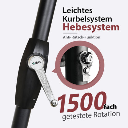 Sekey Sonnenschirm rechteckig 210 x 140 cm mit Kurbel, Apfelgrün