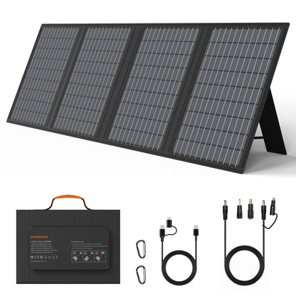 MHPOWOS 60W Faltbares Outdoor Solarpanel Ladegerät. Schwarzes, rechteckiges Solarmodul, faltbar. Wandelt Sonnenlicht zum Laden von Geräten im Freien.
