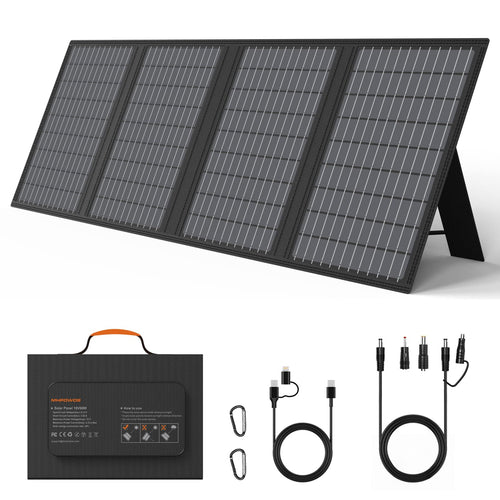 MHPOWOS 60W Faltbares Outdoor Solarpanel Ladegerät. Schwarzes, rechteckiges Solarmodul, faltbar. Wandelt Sonnenlicht zum Laden von Geräten im Freien.
