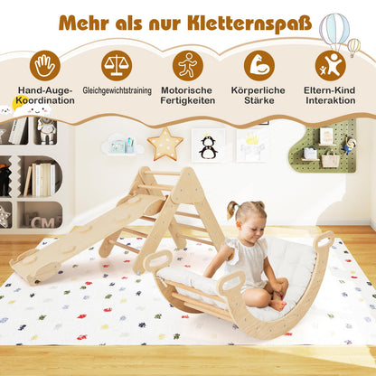 COSTWAY Kletterdreieck 4-in-1 Klettergerüst Indoor - Holzfarbe