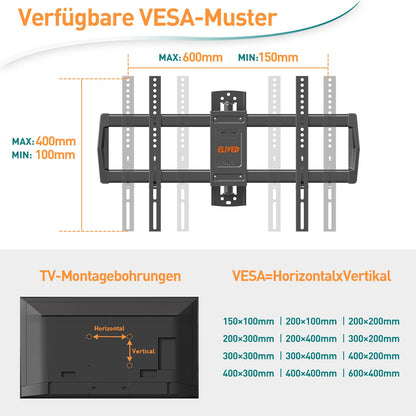 ELIVED EV3038 Vollbewegliche TV-Wandhalterung Langarm 42-75 Zoll