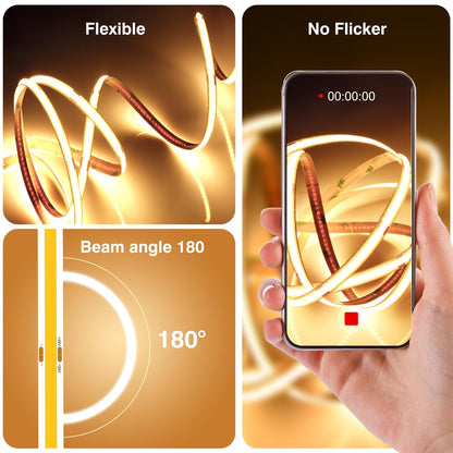 luktix COB LED Streifen 10m warmweiss 3000K dimmbar mit Fernbedienung