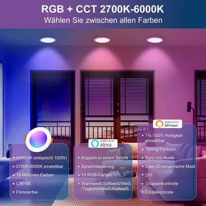 DUSKTEC LED Einbaustrahler RGB CCT Smart Dimmbar 230V 4er Set