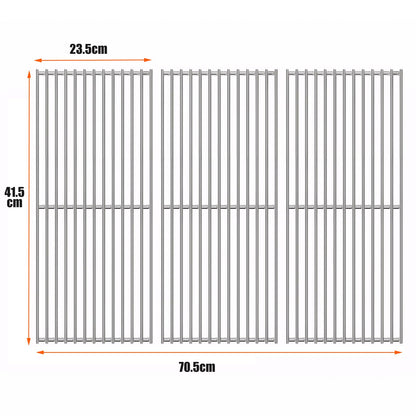 GFTIME Edelstahl Grillrost 41,5 x 70,5 cm, 3-teilig für Gasgrills