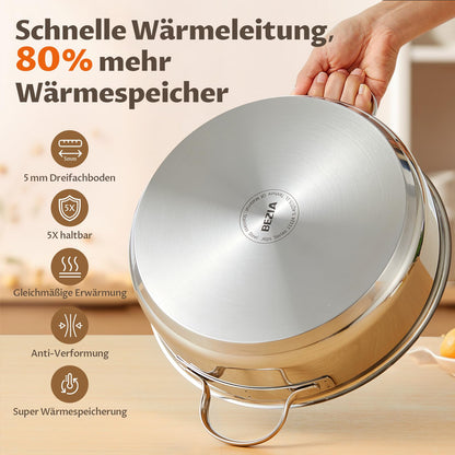BEZIA Schmorpfanne 28 cm mit Deckel, Edelstahl 18/10, 5,2 L