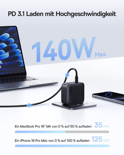 Baseus Enerfill USB-C Ladegerät 140W, 4-Port GaN Schnellladegerät