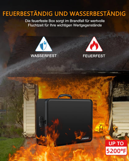 JUNDUN Feuerfeste Dokumententasche mit Schloss und 7 Fächern