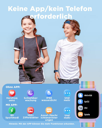 BIGGERFIVE BRAVE 2 Smartwatch Kinder, Fitness Tracker, IP68, Nylon