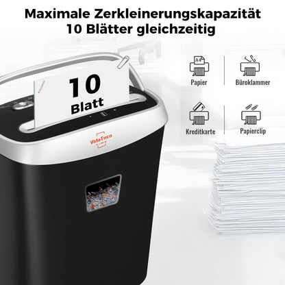 VidaTeco Aktenvernichter Kreuzschnitt P-4, 10 Blatt, 15 L Behälter