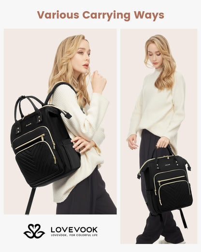 LOVEVOOK Rucksack Damen, 15,6 Zoll Laptop, wasserdicht, Schwarz