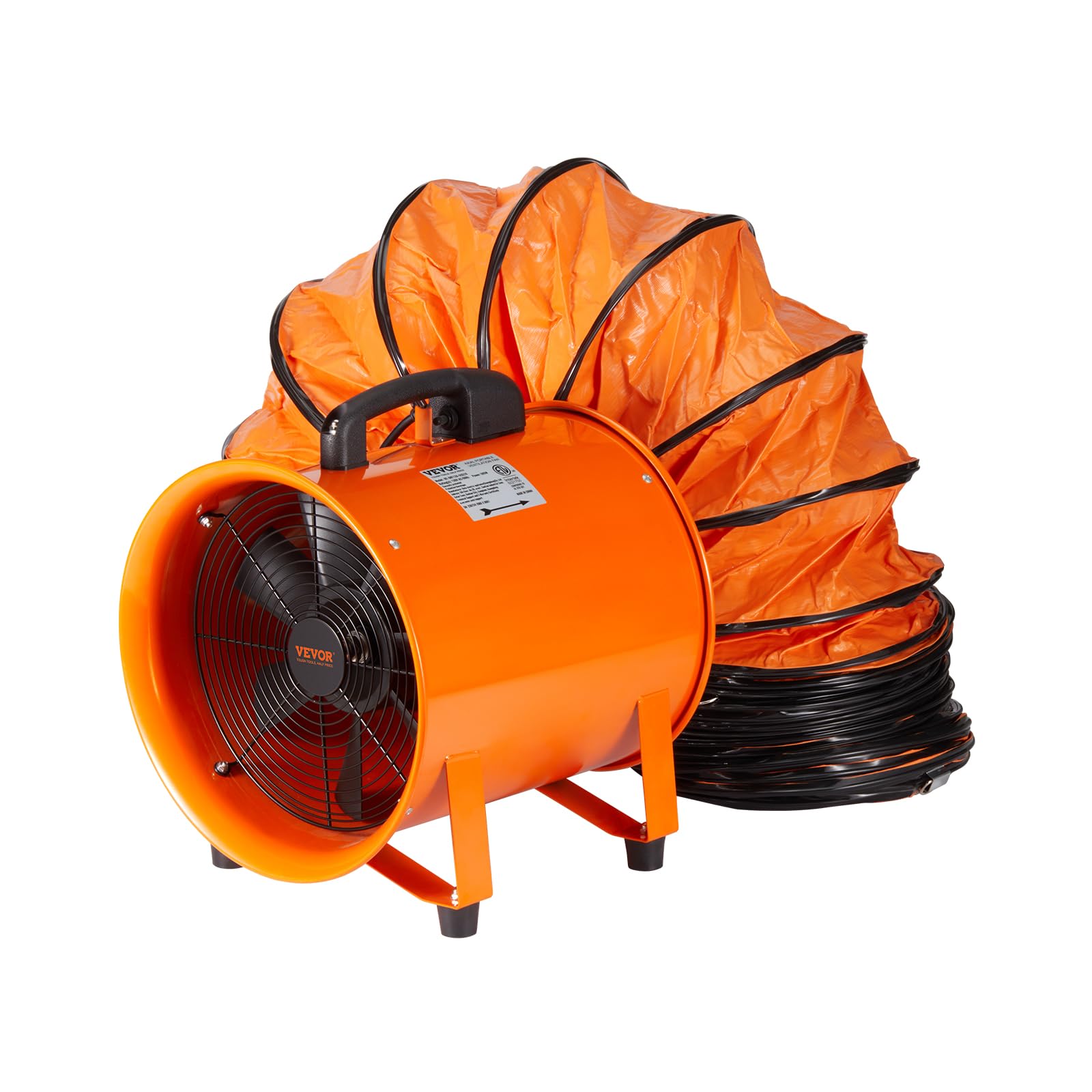 VEVOR Bauventilator 367W Axiallüfter Industrielüfter mit 10m Schlauch. Gelber Lüfter m. 10m Abluftschlauch zur Belüftung v. Baustellen.