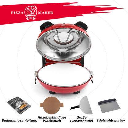KLAIF Elektrischer Pizzaofen 420 °C mit Pizzastein, 1200 W, Rot