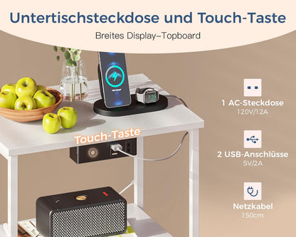 Coleshome Nachttisch Weiss mit LED, 2 USB-Anschlüssen und Steckdose