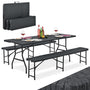Juskys Bierzeltgarnitur Amberg Set 3-teilig klappbar Rattan-Optik. Klappbare Sitzgruppe in Rattan-Optik für Gastronomie und private Events.
