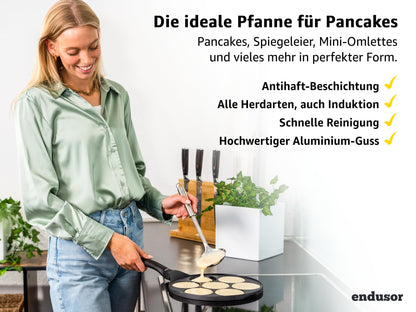 endusor Pancakepfanne Ø 26 cm mit 4 Formen für alle Herdarten