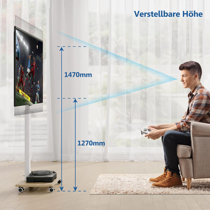 FITUEYES TV Bodenständer rollbar mit Holzablage 32-70 Zoll