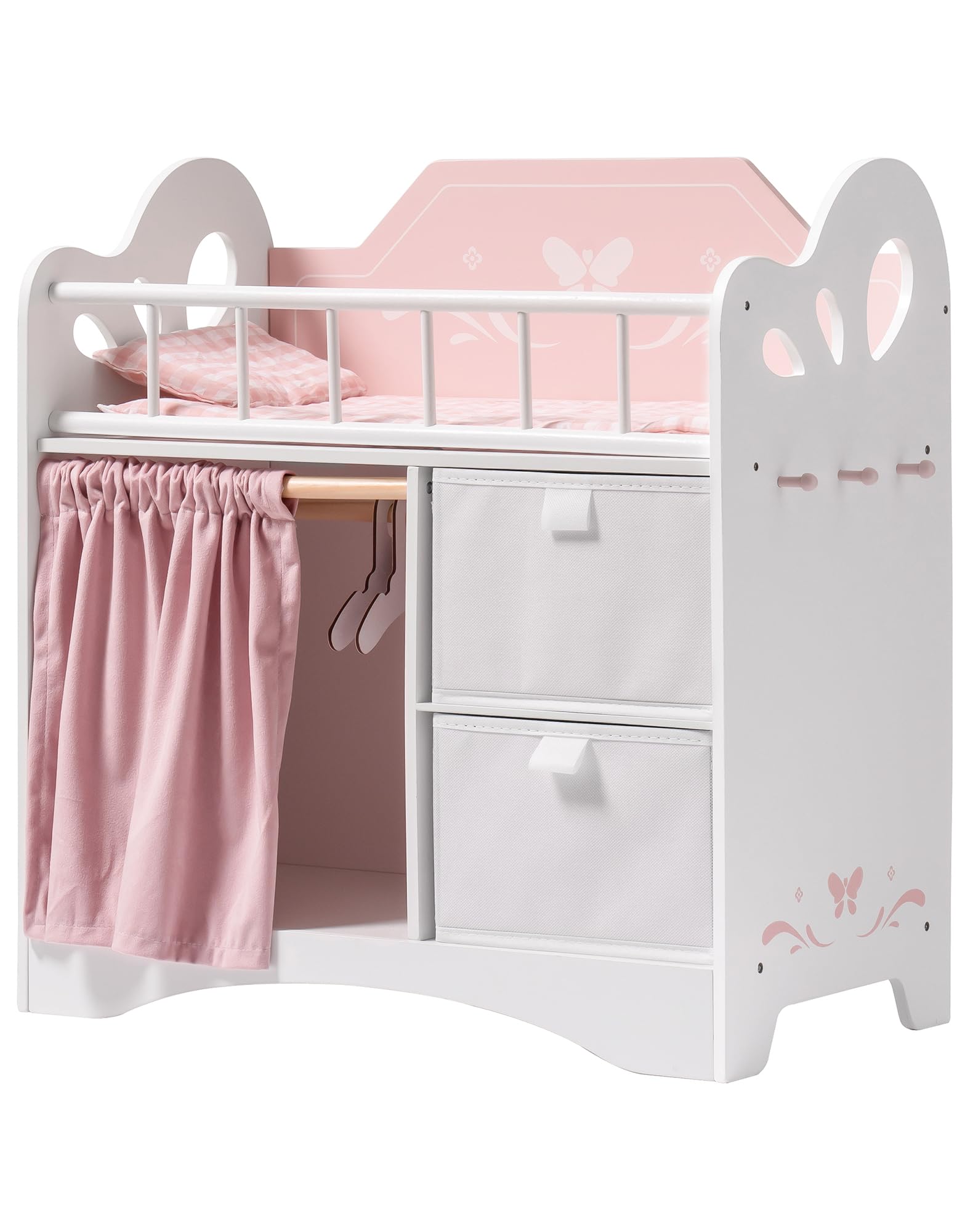 ROBOTIME Holz Puppenbett für 22-Zoll Puppen - Rosa. Rosa Holz-Doppelbett bietet Schlafplatz für zwei 22-Zoll Puppen.