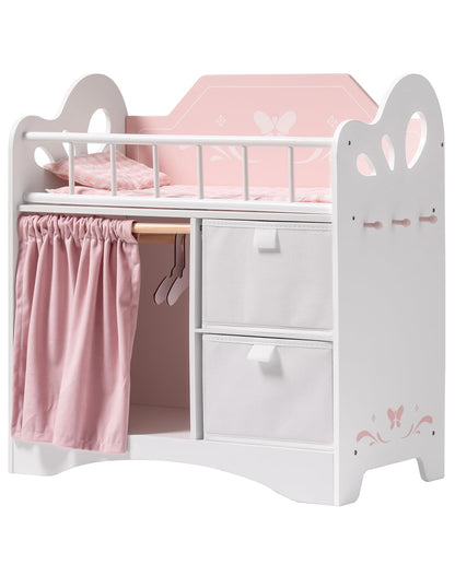 ROBOTIME Holz Puppenbett für 22-Zoll Puppen - Rosa. Rosa Holz-Doppelbett bietet Schlafplatz für zwei 22-Zoll Puppen.